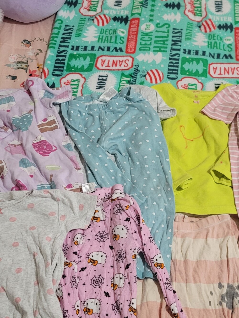 Mixed Kids Pajama Set Bundle Of 7 - Light Blue, Pink, Yellow, Gray Girls Size 3T